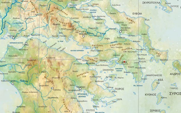 γεωφυσικός χάρτης Ελλάδας λεπτομέρεια