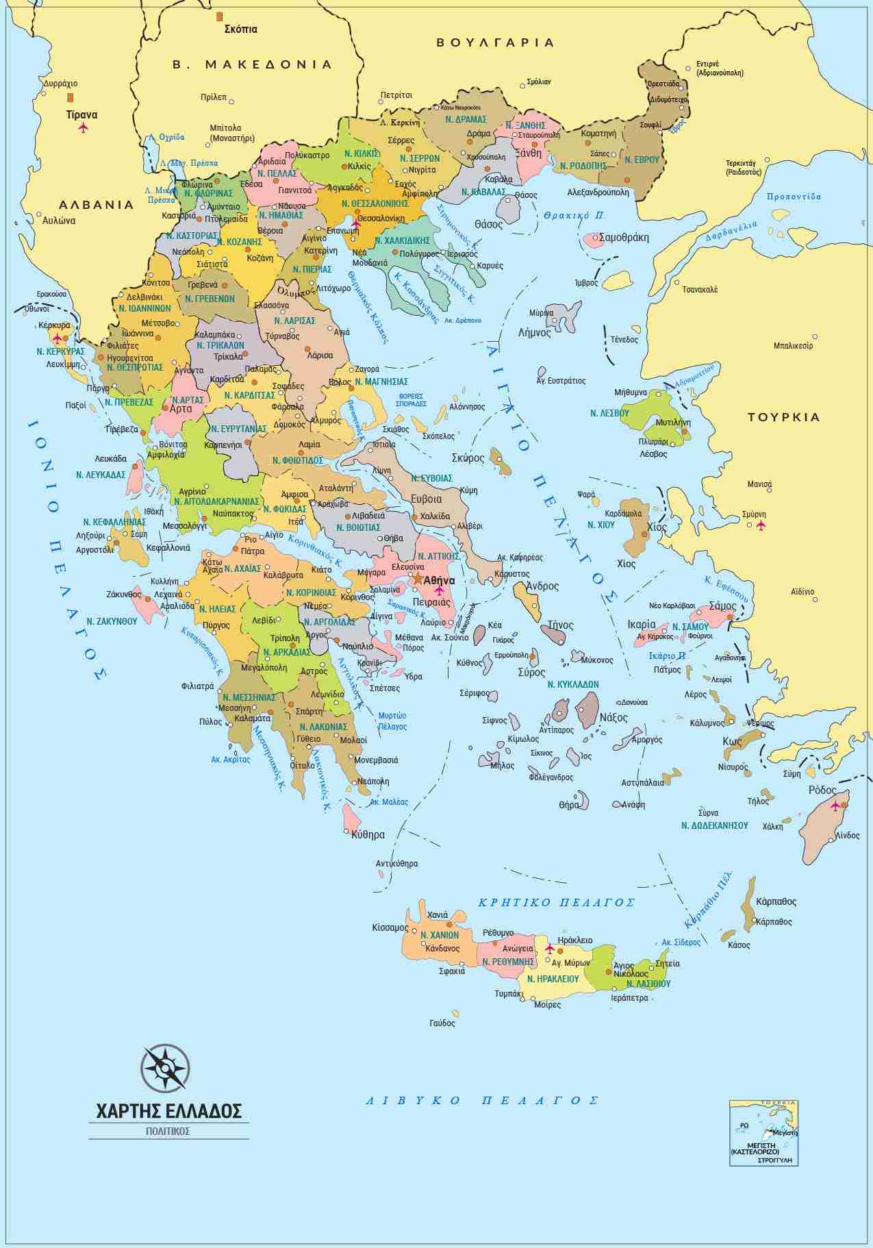 Χάρτης Ελλάδας με νομούς - Χάρτες τοίχου: