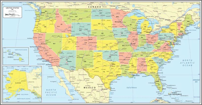 Χάρτης Αμερικής λεπτομερής