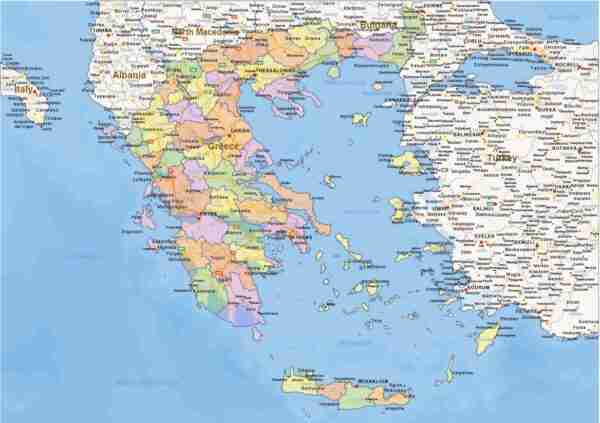 Detailed wall map of Greece