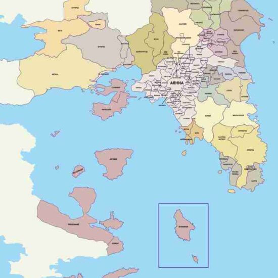 Χάρτης Αττικής με Δήμους περιφέρειας