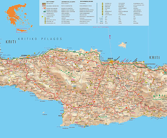 Πολιτικός Χάρτης Κρήτης Υψηλής Ανάλυσης με Νομούς & Πόλεις