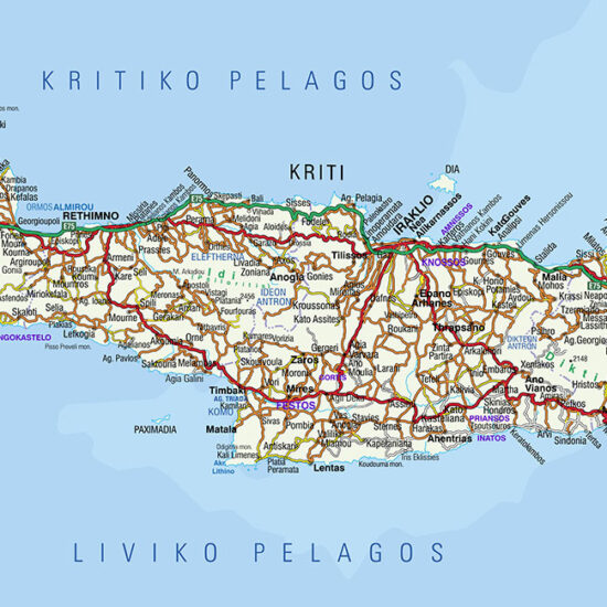 Χάρτης Κρήτης οδικός. Λεπτομερής οδικός χάρτης της Κρήτης με δρόμος μεγαλύτερες και μοκρότερες πολεις και χωριά της Κρήτης.