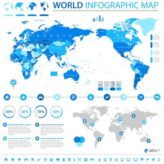 WW-i103 Infographics. Καρτέλα με Παγκόσμιο Χάρτη και με Στατιστικά Στοιχεία